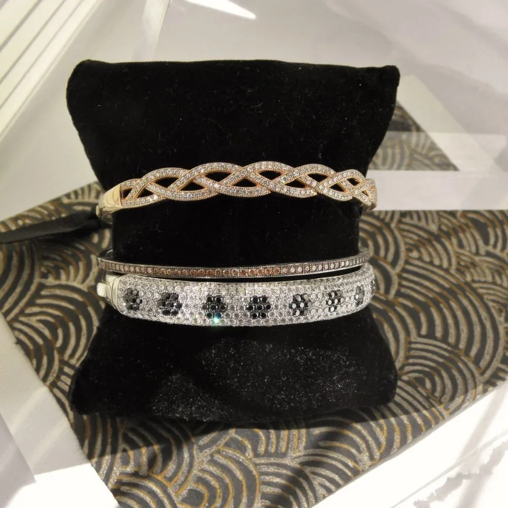 New special safety buckle solid 925 sterling silver & CZ bangle - Picture 5 of 5